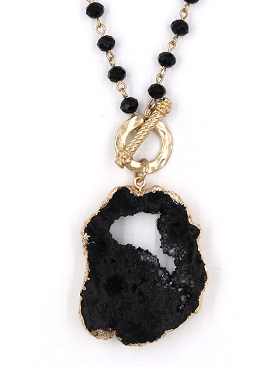 Black Stone Long Toggle Necklace