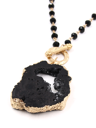 Black Stone Long Toggle Necklace