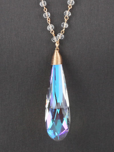 Abalone Long Glass Pendant Necklace