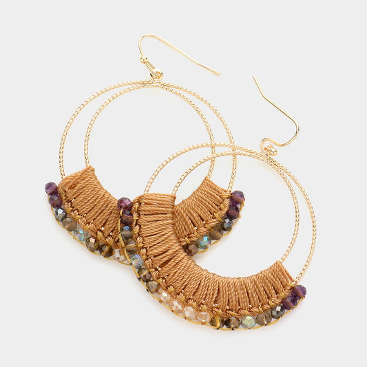 Thread Wrapped Beaded Circle Earrings