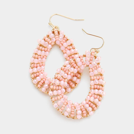 Bead Embellished Dangle Earrings - Pink