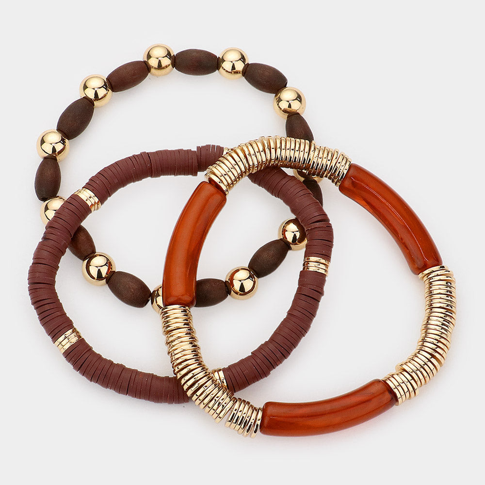 Heishi Bead Wood Stretch Multi Layered Bracelets