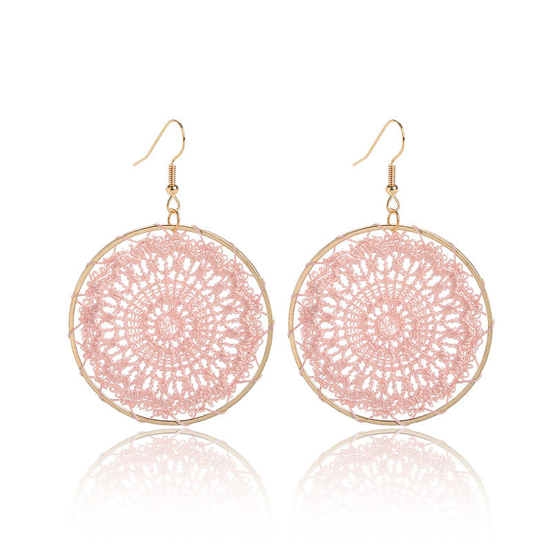 Pink Woven Round Mesh Earring