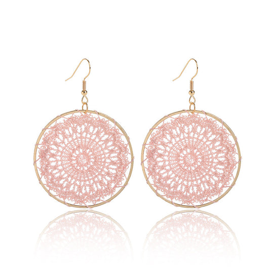 Pink Woven Round Mesh Earring