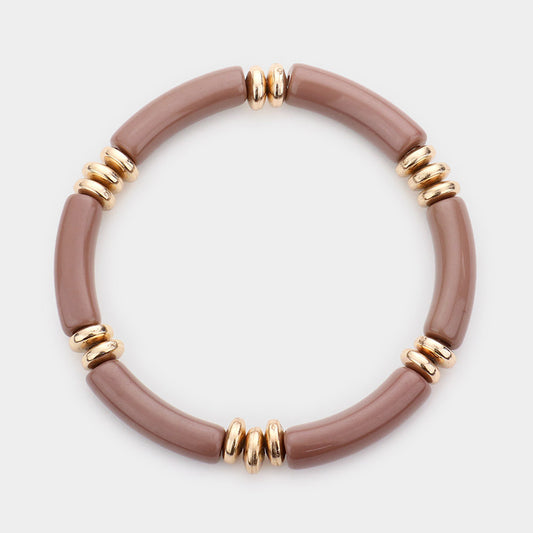 Minimalistic Chocolate Brown and Gold Beaded Stretchable Bracelet