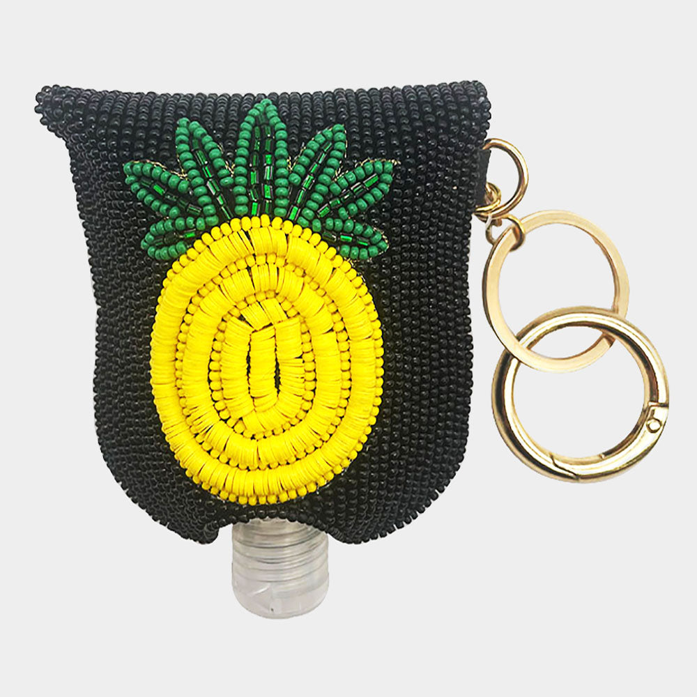 2-in-1 Beaded Pineapple Keychain With Sanitizer Bottle And Insertion Pouch