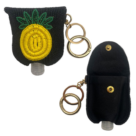 2-in-1 Beaded Pineapple Keychain With Sanitizer Bottle And Insertion Pouch