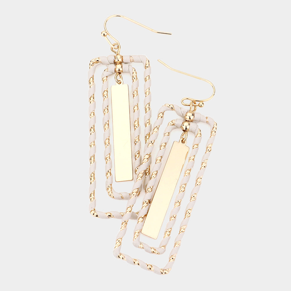 Ivory & Gold Wrapped Rectangle Dangling Earrings