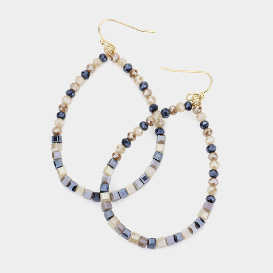 Navy Beaded Teardrop Earrings