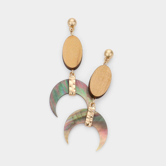 Oval Wood Dangle Earrings