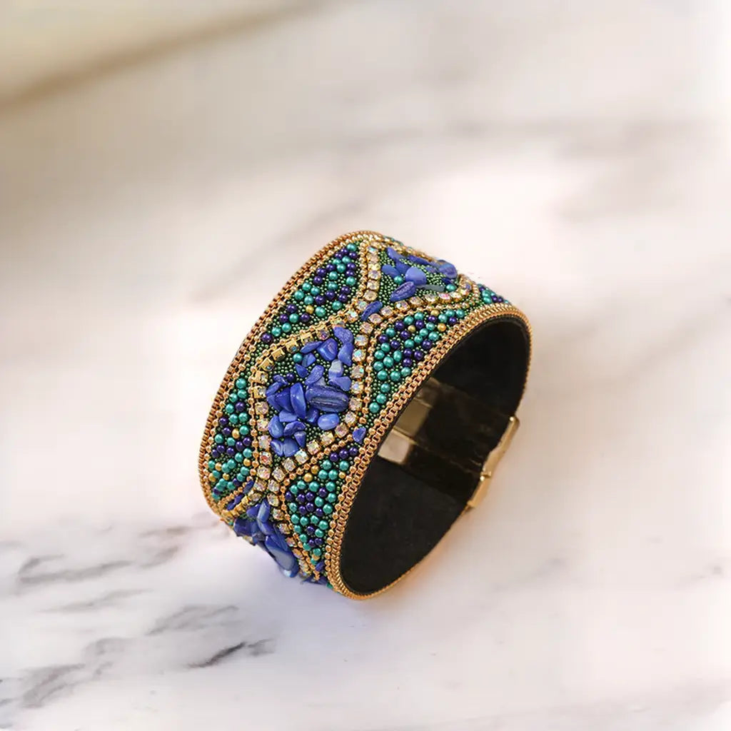 Bohemian Beaded Magnetic Buckle Leather Bracelet